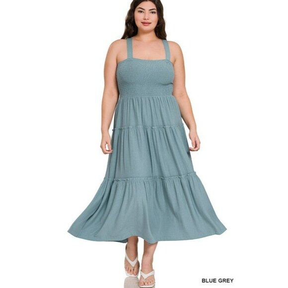 Plus Smocked Tiered Midi Dress - Picture 3 of 14